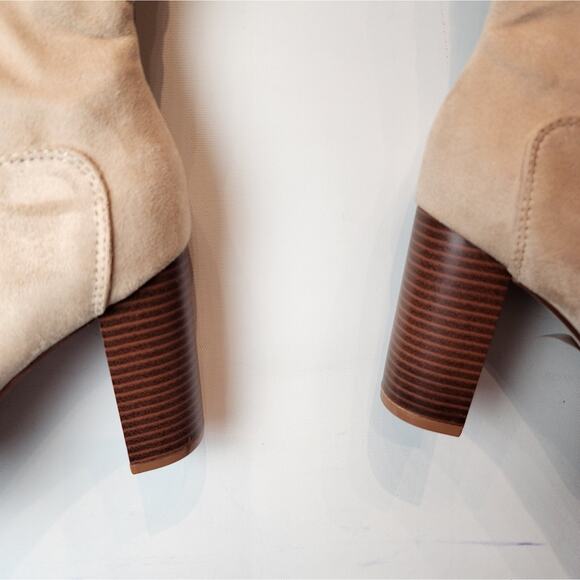 New Beige Pointed Toe Faux Suede Over the Knee High Boots Chunky Size 8.5 - Picture 7 of 13